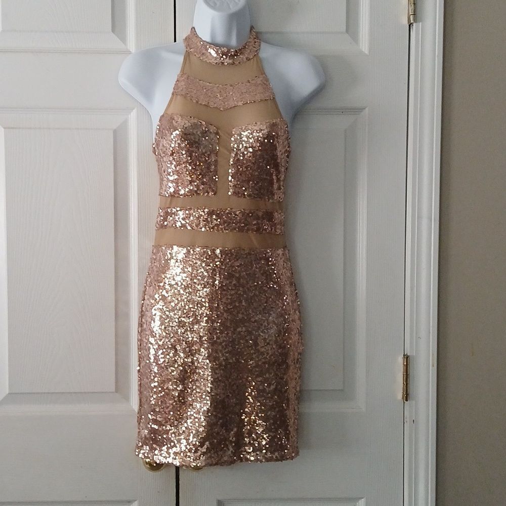 Fashion Nova mesh sequin bodycon sexy fitted mini dress party Ve clubbing Sz 5 - Picture 1 of 5